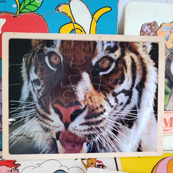 6 Large 80s vintage wooden puzzles Numbers Sesame Street Kermit & More - Picture 10 of 11